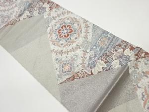 プラチナ箔切り嵌め風華文に草花模様織出し袋帯